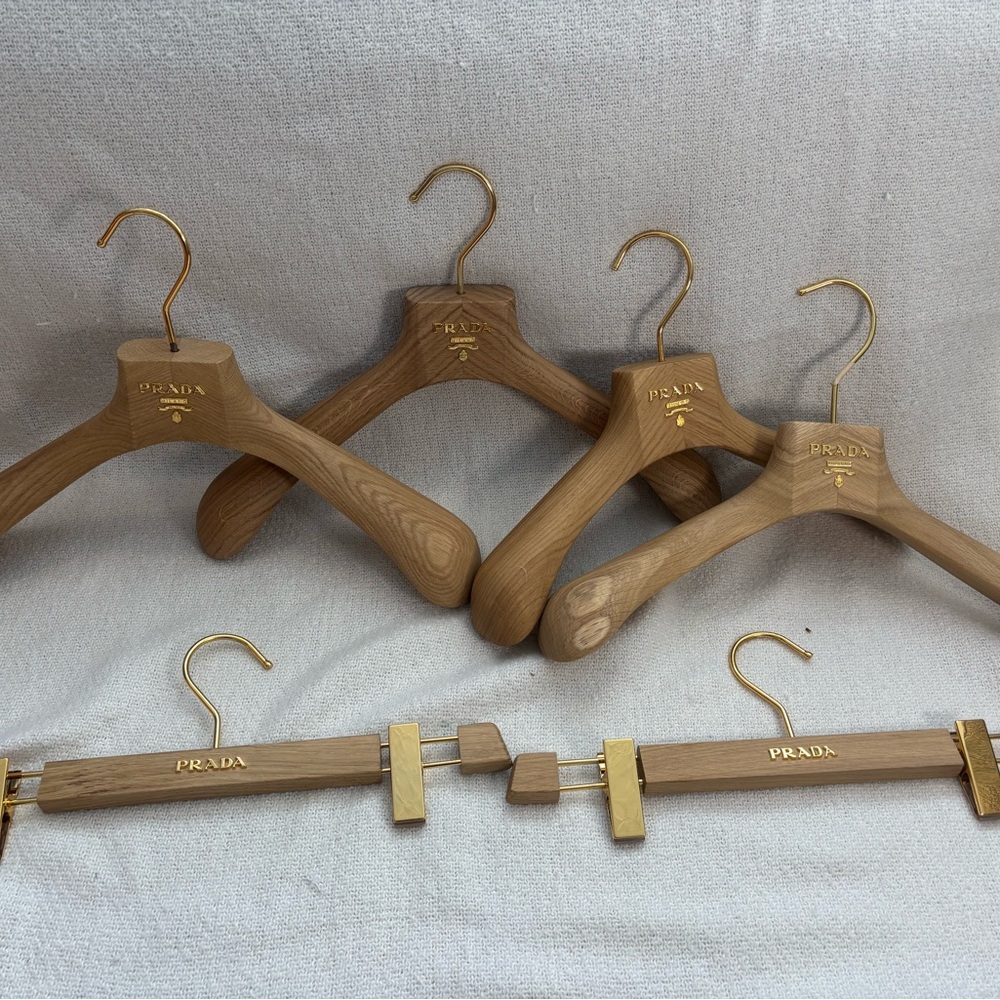 Prada Natural Wood Hangers with Gold Hooks